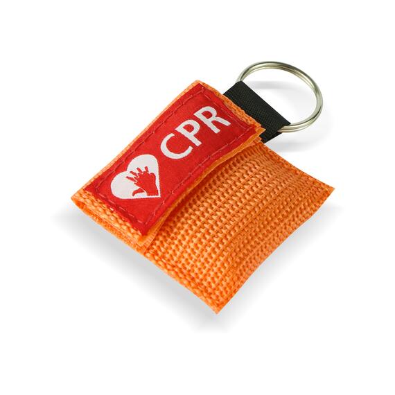 CPR-maskers in oranje sleutelhanger detail weergave