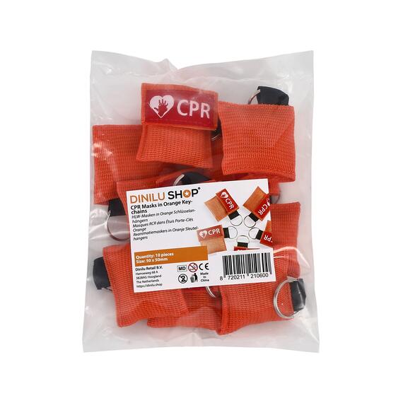 CPR-maskers in oranje sleutelhanger in verpakking